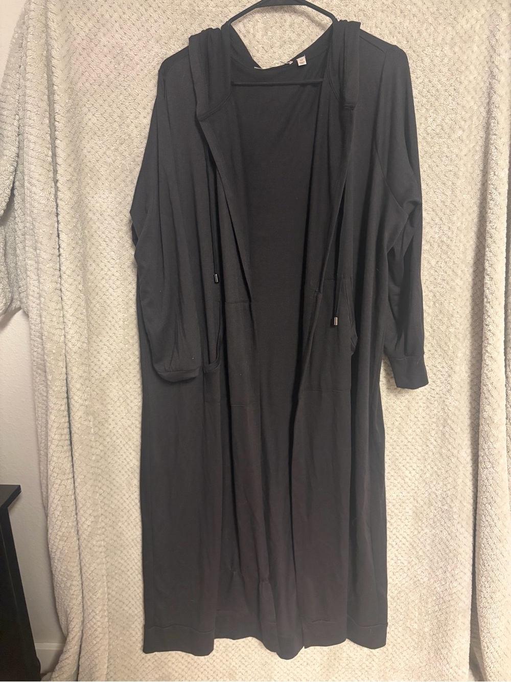 Long Open-Front Black Hooded Duster
